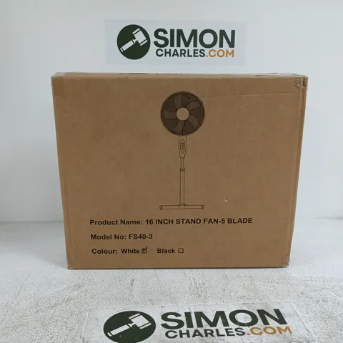 16 INCH STAND FAN 5 BLADE WHITE