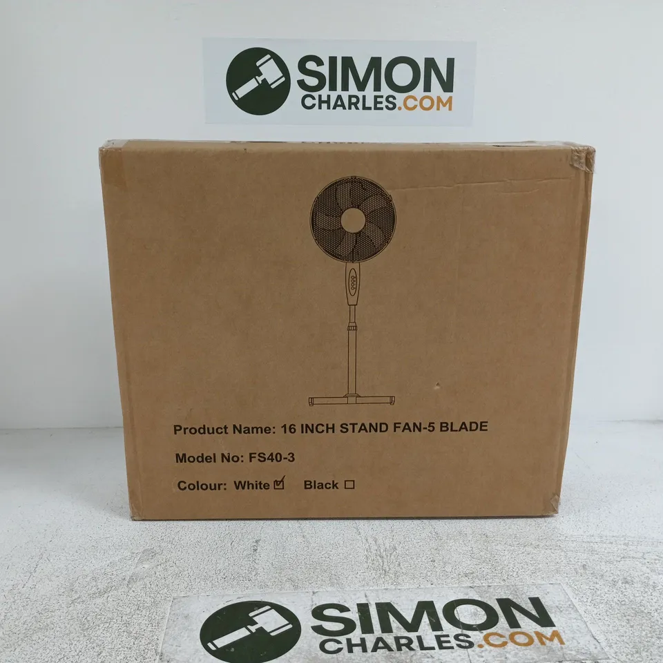 16 INCH STAND FAN 5 BLADE WHITE