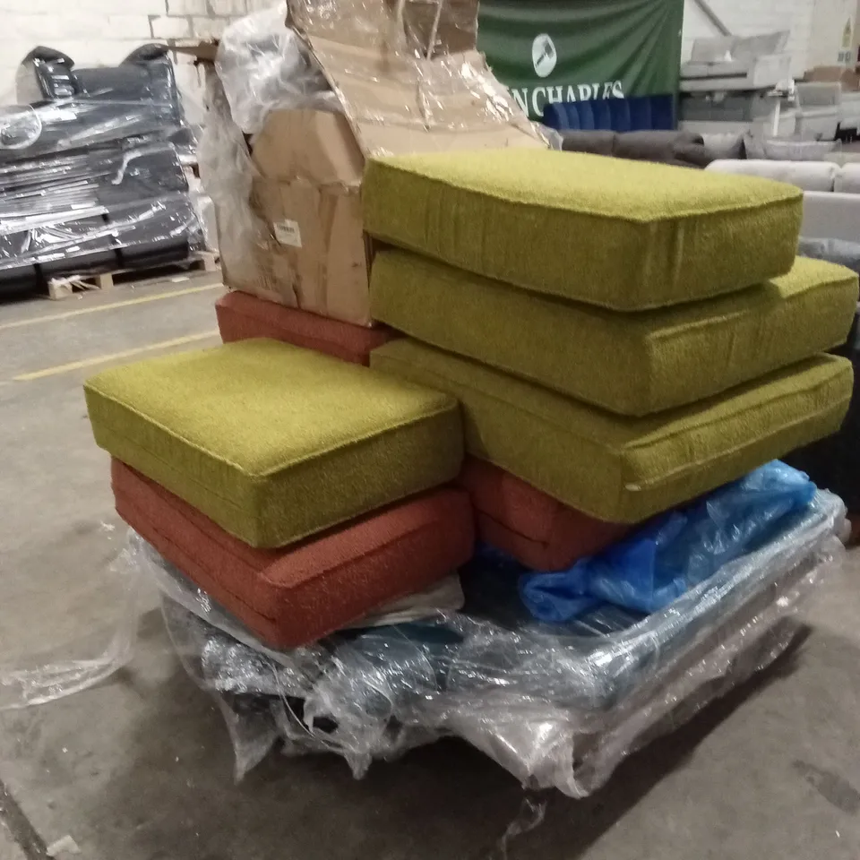 PALLET OF ASSORTED SOFA CUSHIONS, HEADBOARDS AND DINING CHAIR PARTS
