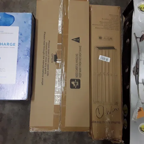 PALLET TO CONTAIN AN ASSORTMENT OF HOUSEHOLD ITEMS TO INCLUDE STUFFEDVANIMAL STORAGE, WATER FILTRATOR, CEILING LIGHTS AND BLADELESS PURIFIER AND HEATER ECT
