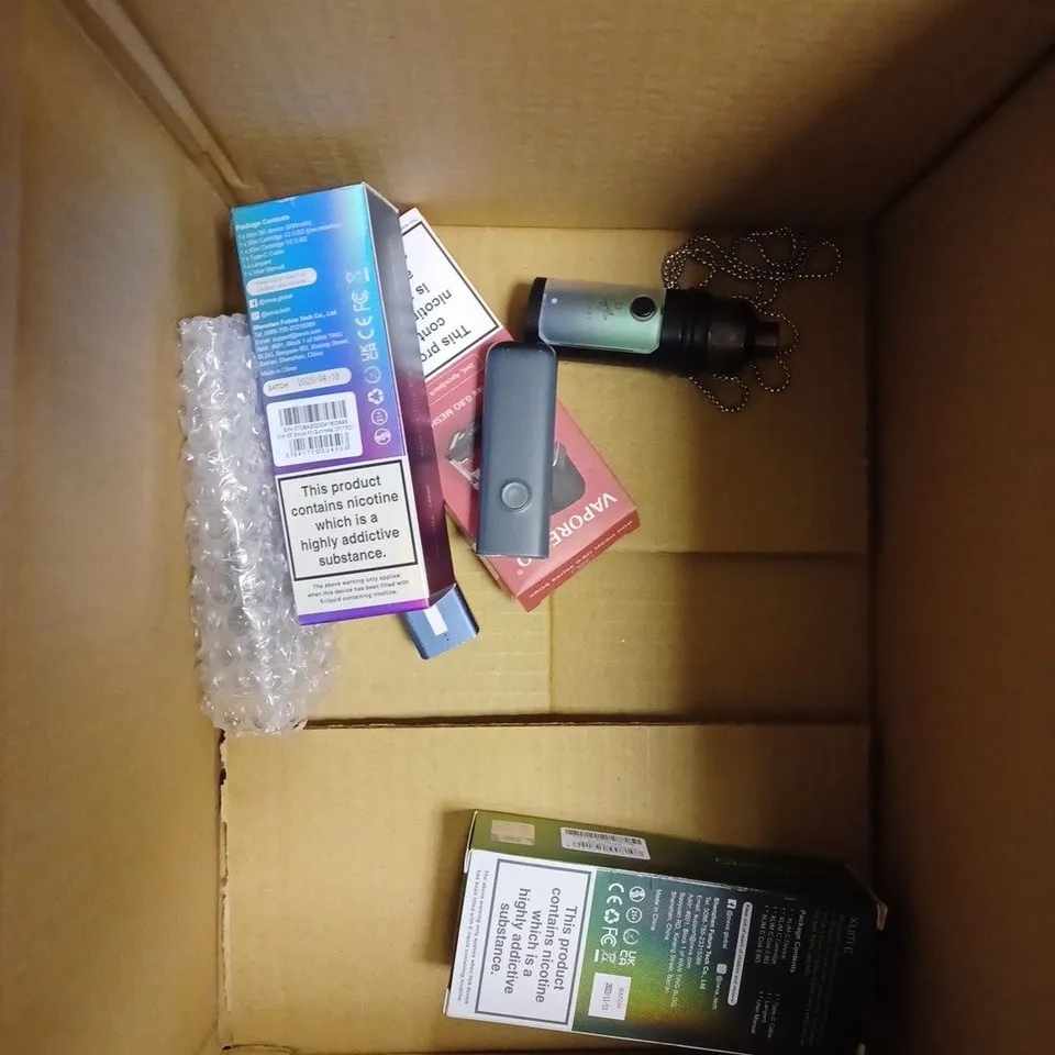 BOX OF APPROX 10 ITEMS TO INCLUDE OXVA XLIM SE, VOOPOO ARGUS Z, VAPORESSO XROS 3 MINI.