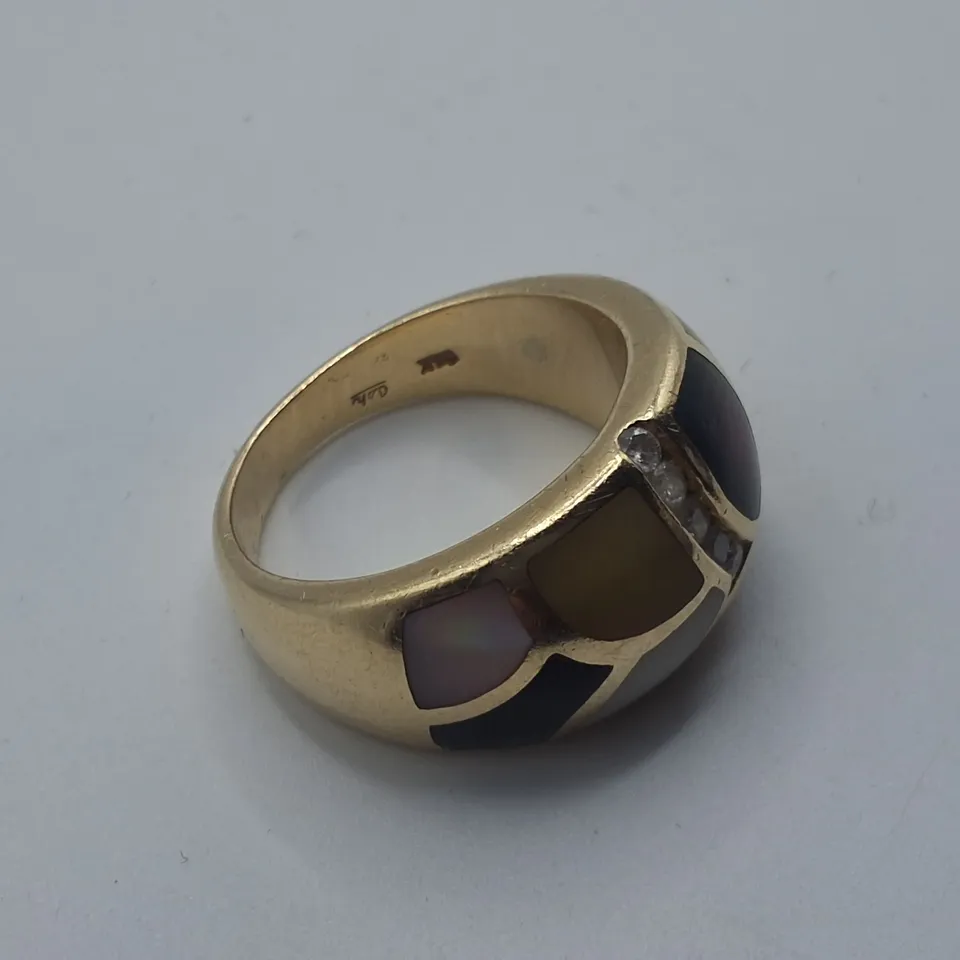 GOLD TONE RING WITH SET STONES - MARKED