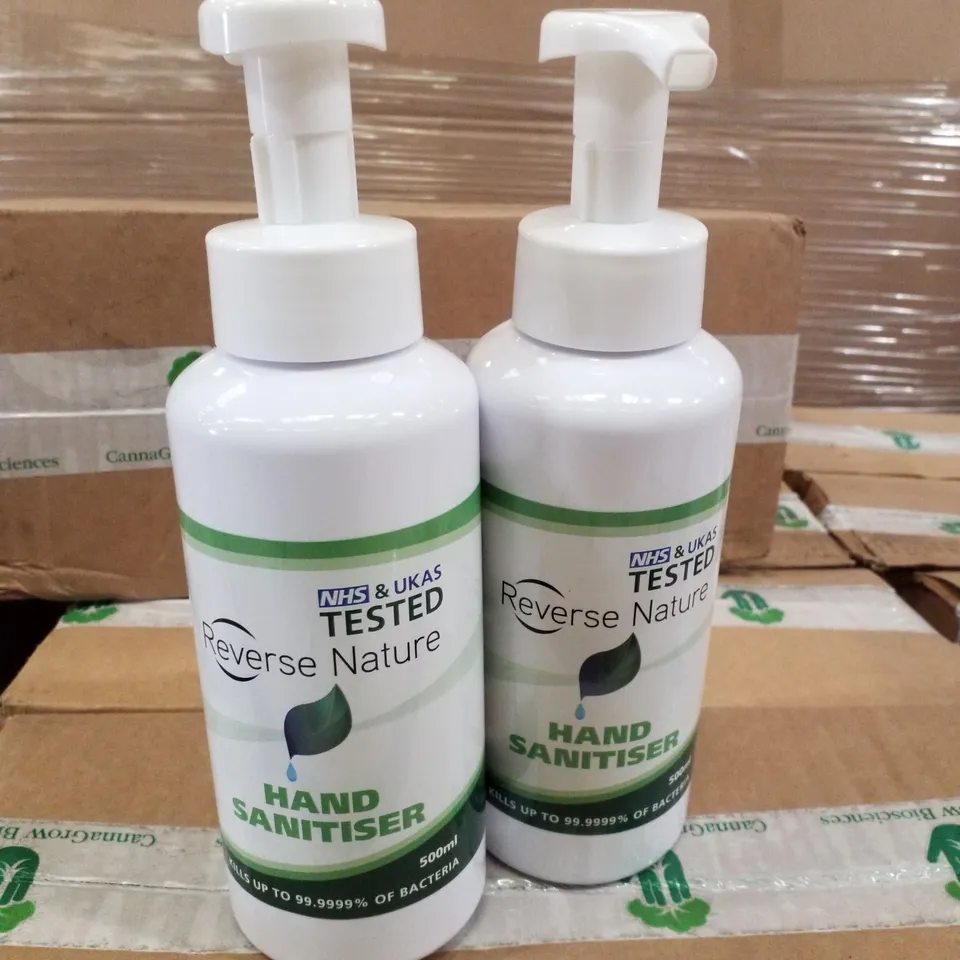 PALLET OF 90 BOXES EACH CONTAINING APPROXIMATELY 10 REVERSE NATURE FOAMING HAND SANITISER 500ML BOTTLES