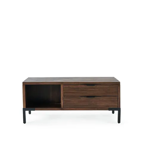 BOXED OAK FURNITURE LAND DETROIT SOLID HARDWOOD & METAL COFFEE TABLE WITH STORAGE