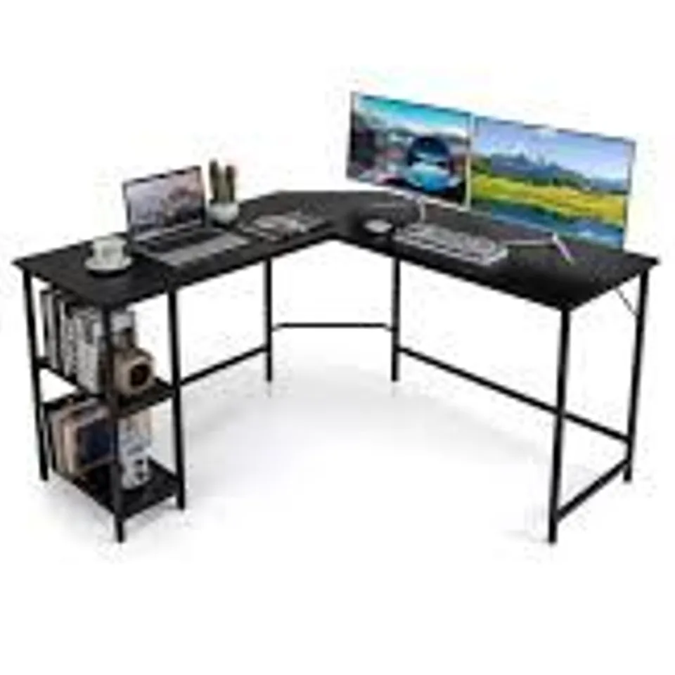 BOXED COSTWAY L SHAPED 2 SHELF COMPUTER DESK BLACK (1 BOX)