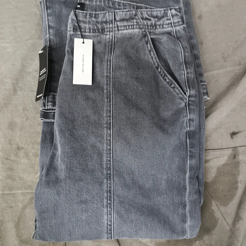 KAREN MILLEN DENIM BUTTON FRONT STRAIGHT LEG JEANS IN MID-GREY SIZE UK 12