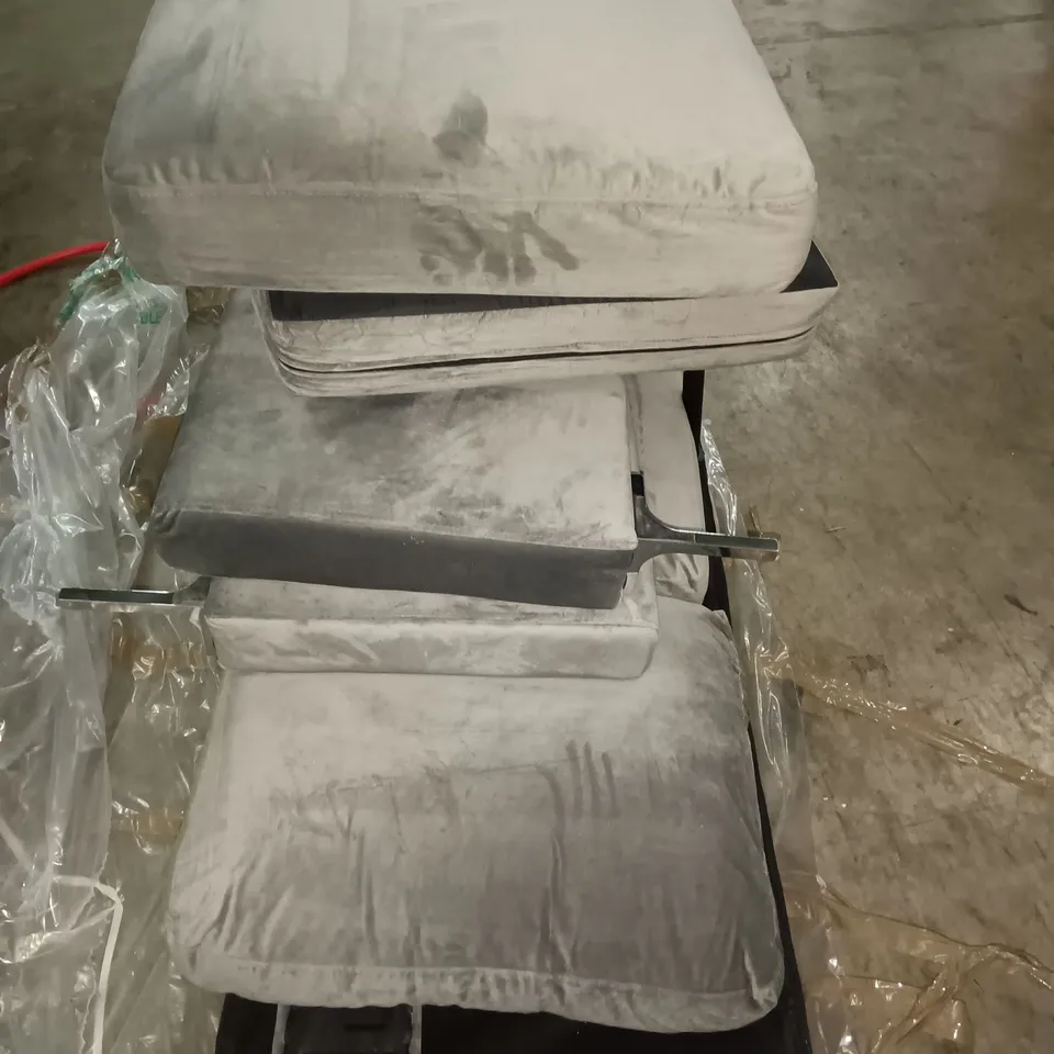 LOT OF GREY FABRIC SOFA PARTS AND CUSHIONS