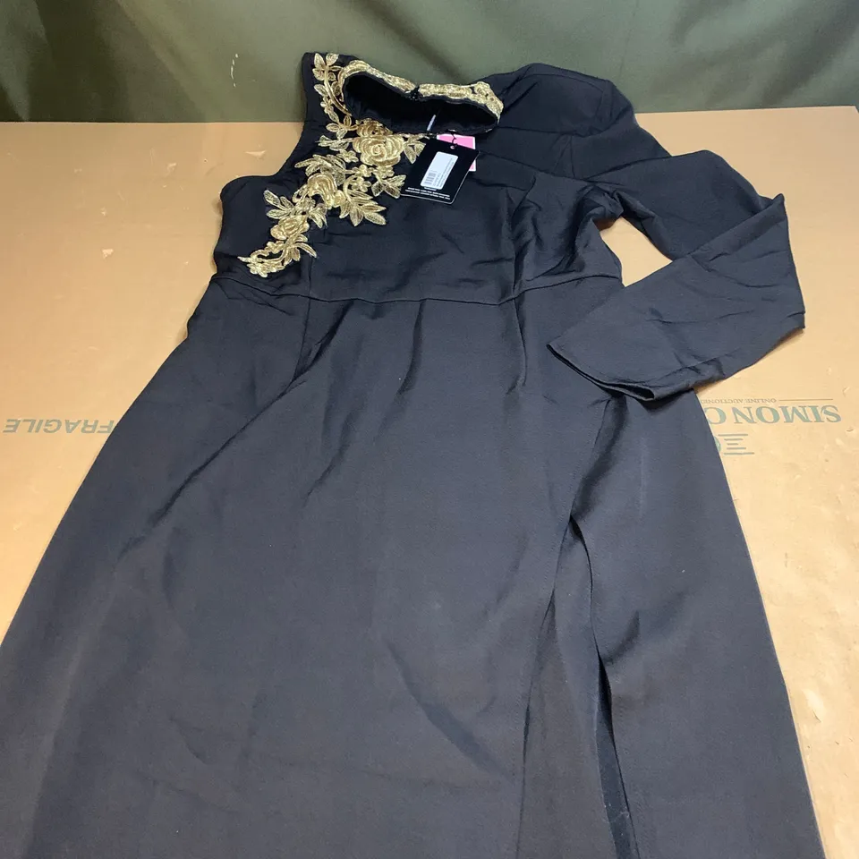 Black high neck asymmetric trim maxi dress size 14