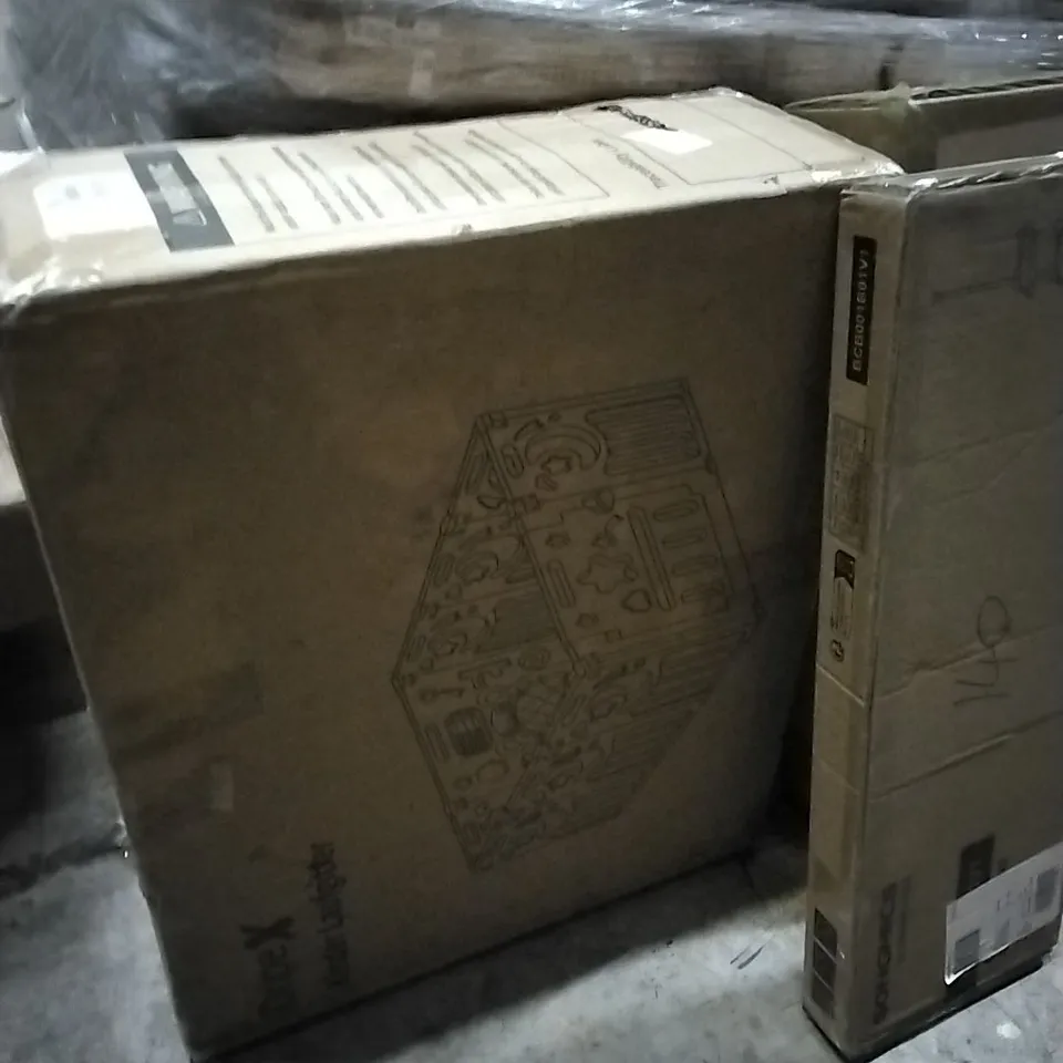 PALLET OF HOUSEHOLD ITEMS TO INCLUDE CORNER BRACKET, CHILDREN'S PLAY PEN, BATHROOM MIRROR CABINET, BIKE AND OTHER ASSORTED ITEMS...