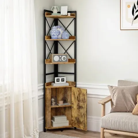 BOXED CORNER SHELF 4 TIERS, INDUSTRIAL BOOKSHELF WITH CABINET (1 BOX)