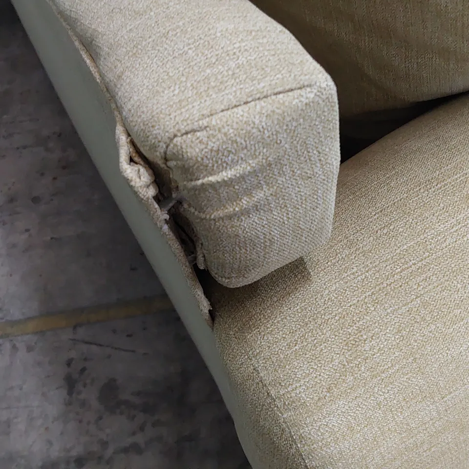 DESIGNER THREE SEATER SOFA WITH BOLSTER CUSHIONS YELLOW FABRIC 