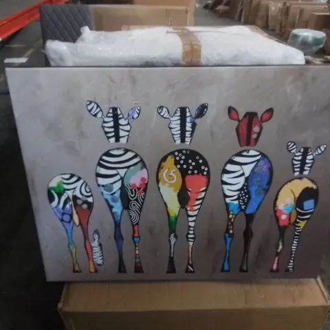 ZEBRAS FROM BEHIND ABSTRACT COLOURFUL - WRAPPED CANVAS