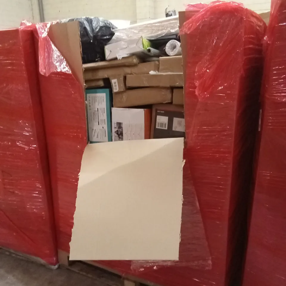 PALLET OF ASSORTED HOUSEHOLD GOODS AND PRODUCTS TO INCLUDE; BOXED FURNITURE ETC