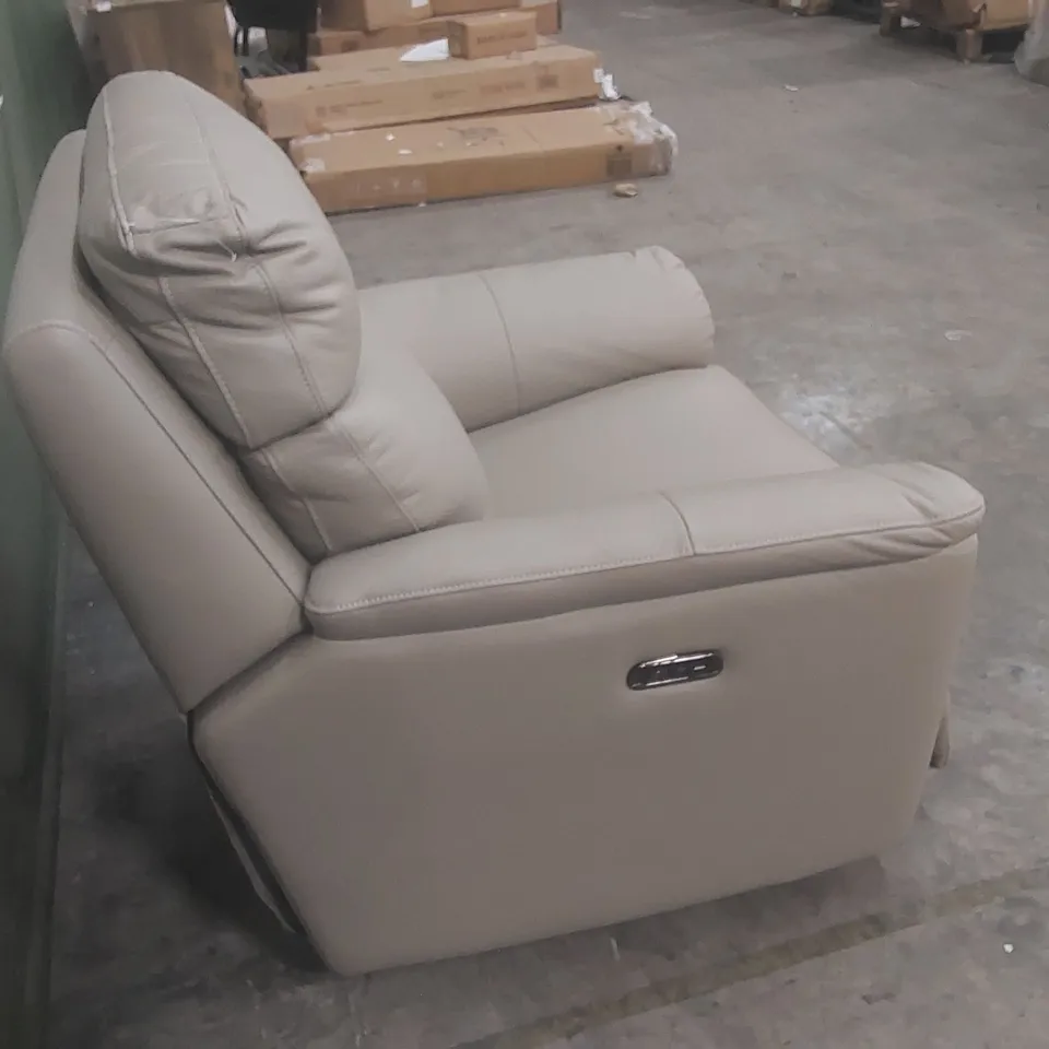 DESIGNER GREY LEATHER POWER RECLINING ARMCHAIR 