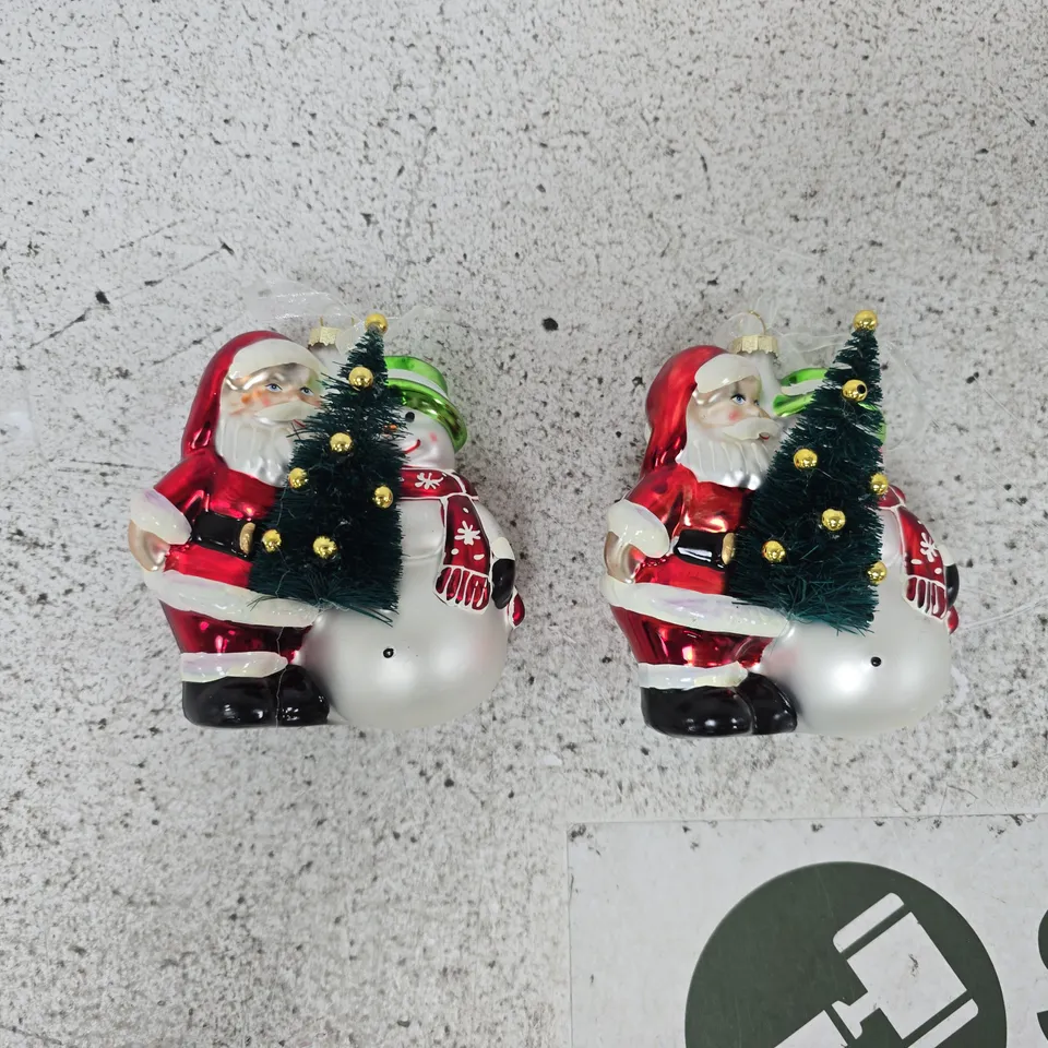 SET OF 2 SANTA AND SNOWMAN CHRISTMAS TREE DECORATIONS