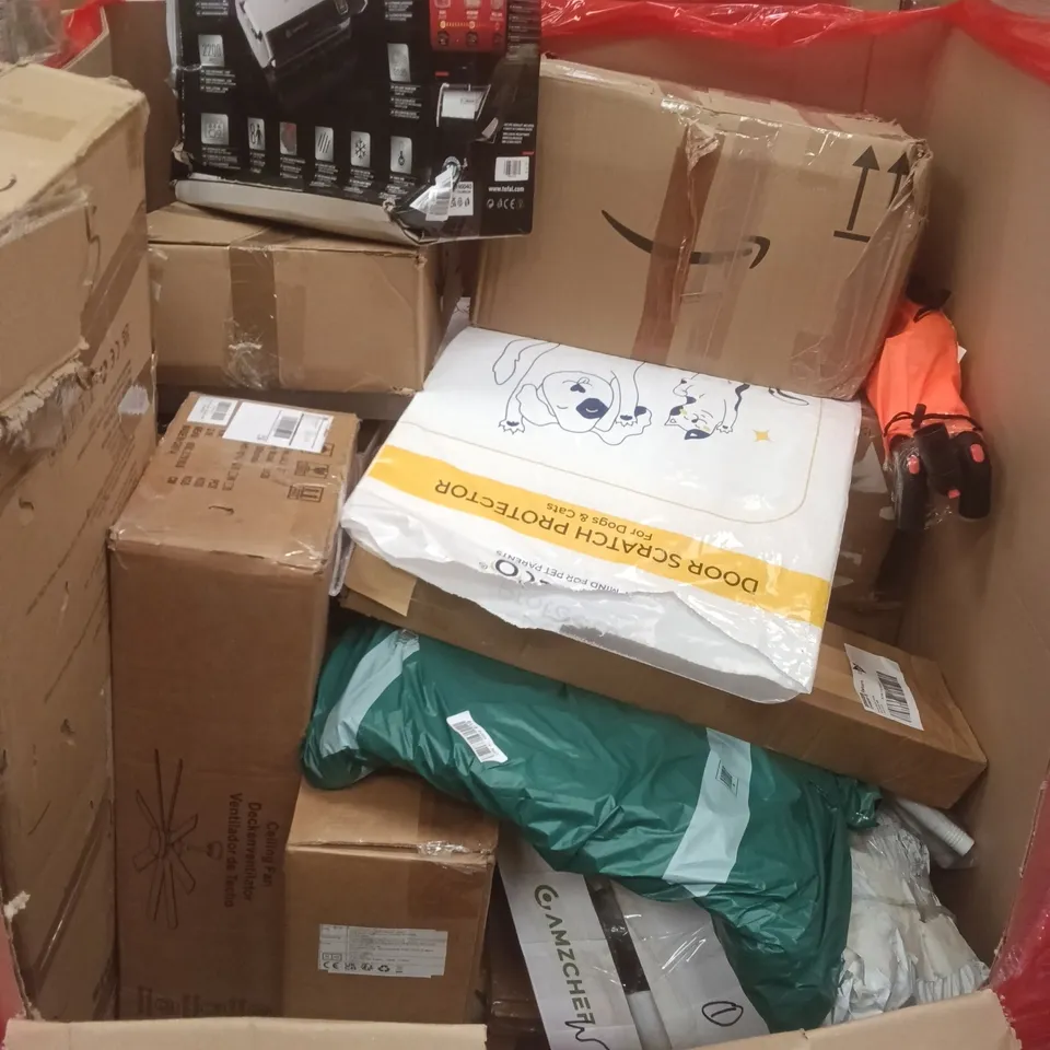 PALLET OF ASSORTED HOUSEHOLD GOODS AND PRODUCTS TO INCLUDE; GRILL, CEILING, BOXED FURNITURE ETC