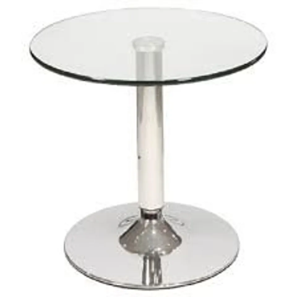 BRAND NEW BOXED BELIZE CLEAR GLASS BISTRO SIDE TABLE (1 BOX)