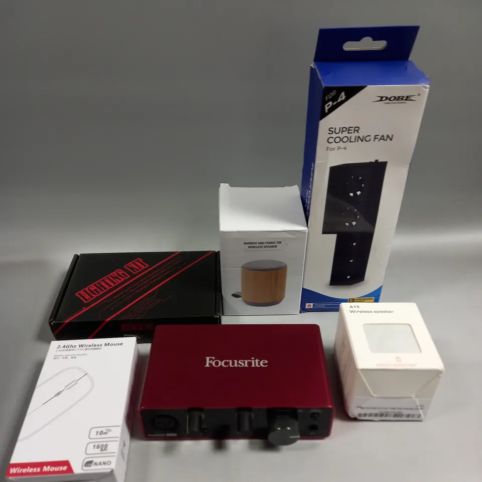 APPROXIMATELY 10 ASSORTED ELECTRICAL PRODUCTS TO INCLUDE WIRELESS SPEAKER, COOLING FAN, LIGHTING KIT ETC 