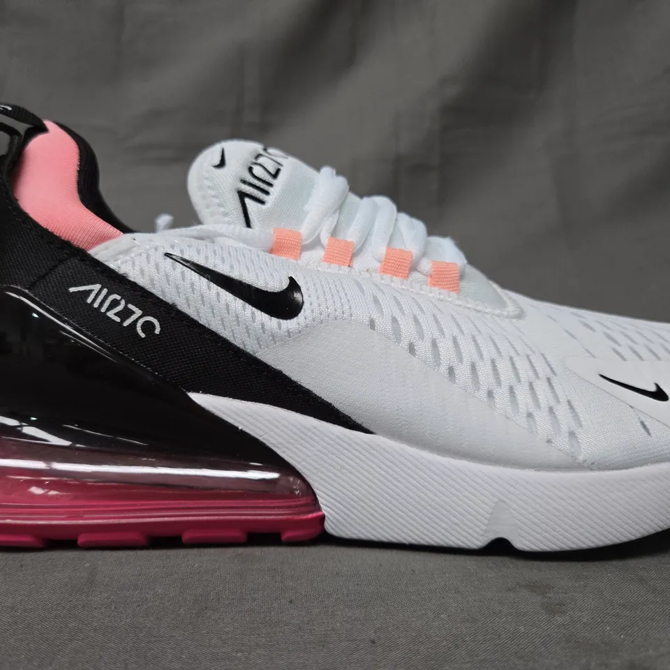 BOXED PAIR OF NIKE AIR MAX 270 SHOES IN WHITE/BLACK/PINK UK SIZE 8