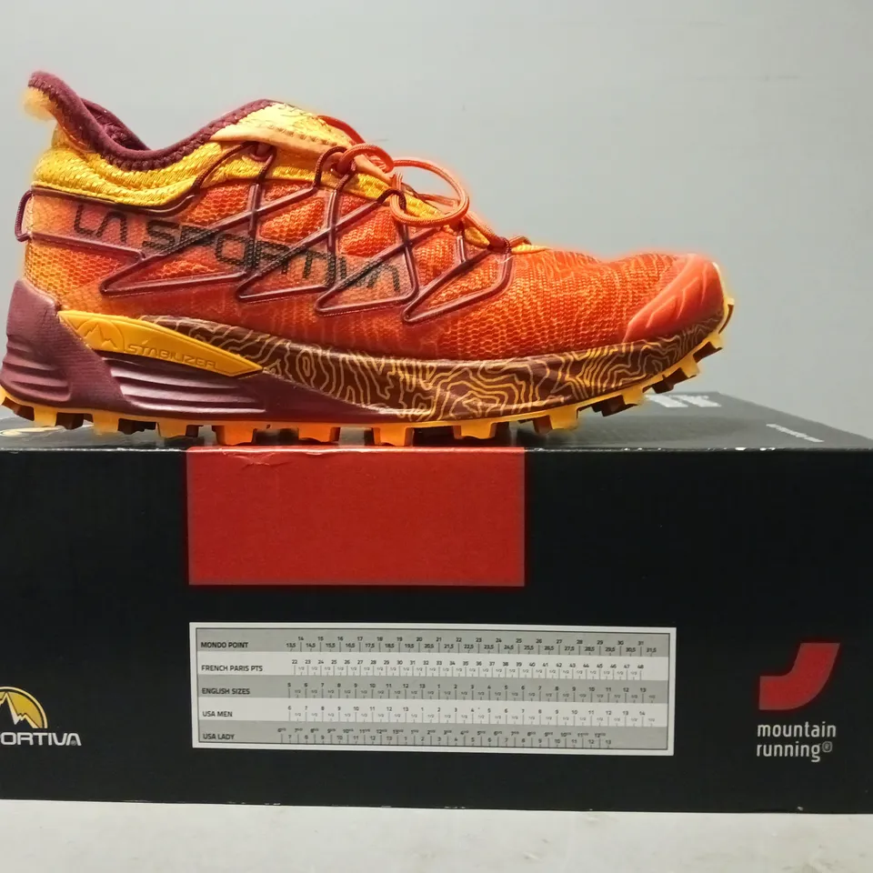BOXED PAIR OF LA SPORTIVA MUTANT II TRAIL RUNNING SHOES IN ORANGE UK SIZE 6.5