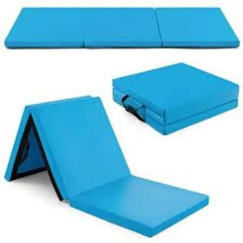 BOXED COSTWAY 6 X 2 FT TRI-FOLD GYM MAT WITH HANDLES AND REMOVABLE ZIPPERED COVER - BLUE