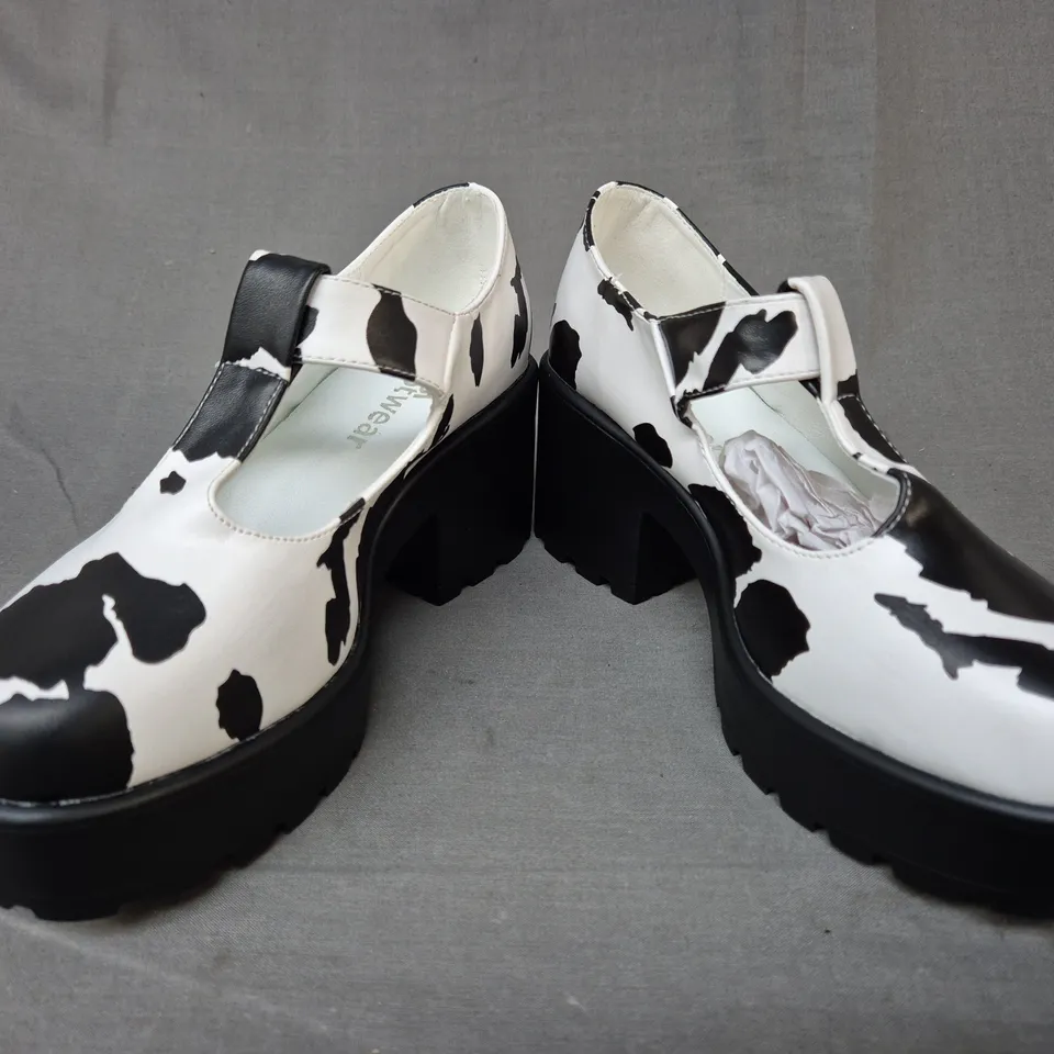 BOXED PAIR OF KOI SAI COW PRINT MARY JANES NETTIE EDITION IN BLACK/WHITE UK SIZE 3