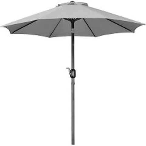 BOXED YAHEETECH 9FT PATIO UMBRELLA 8 RIBS WITH PUSH BUTTON TILT AND CRANK FOR GARDEN - GREY (1 BOX)
