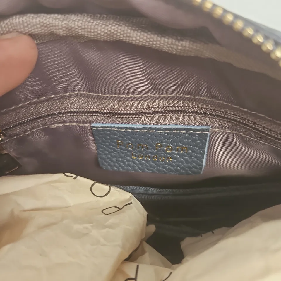 POM POM LONDON CROSSBODY BAG – NAVY BLUE PEBBLED LEATHER-LOOK