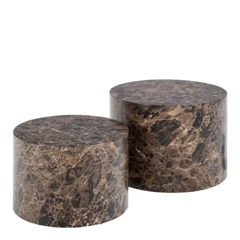 BOXED DICE ROUND COFFEE TABLE IN BROWN MARBLE EFFECT