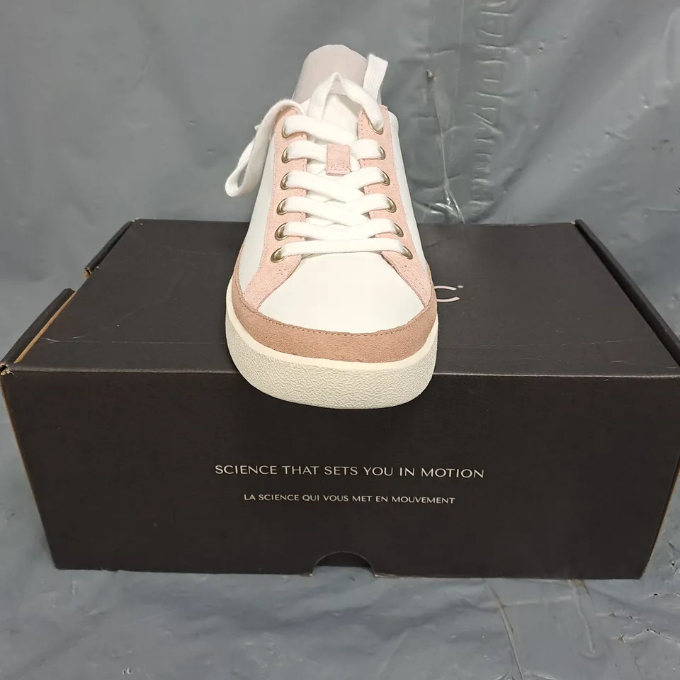 BOXED PAIR OF VIONIC SHOES IN WHITE/PINK/GOLD SIZE UK 6