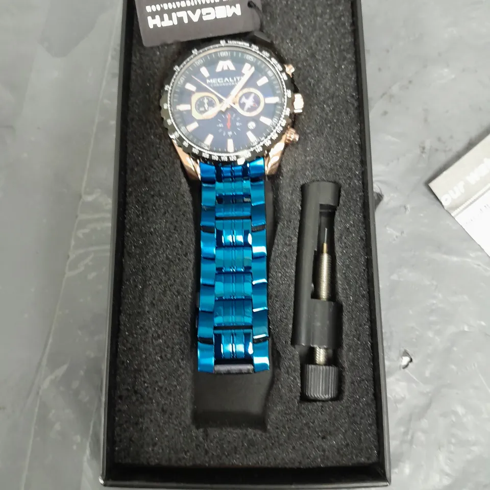 MEGALITH CHRONOGRAPH STAINLESS STEEL BACK GENTS WATCH IN BLUE
