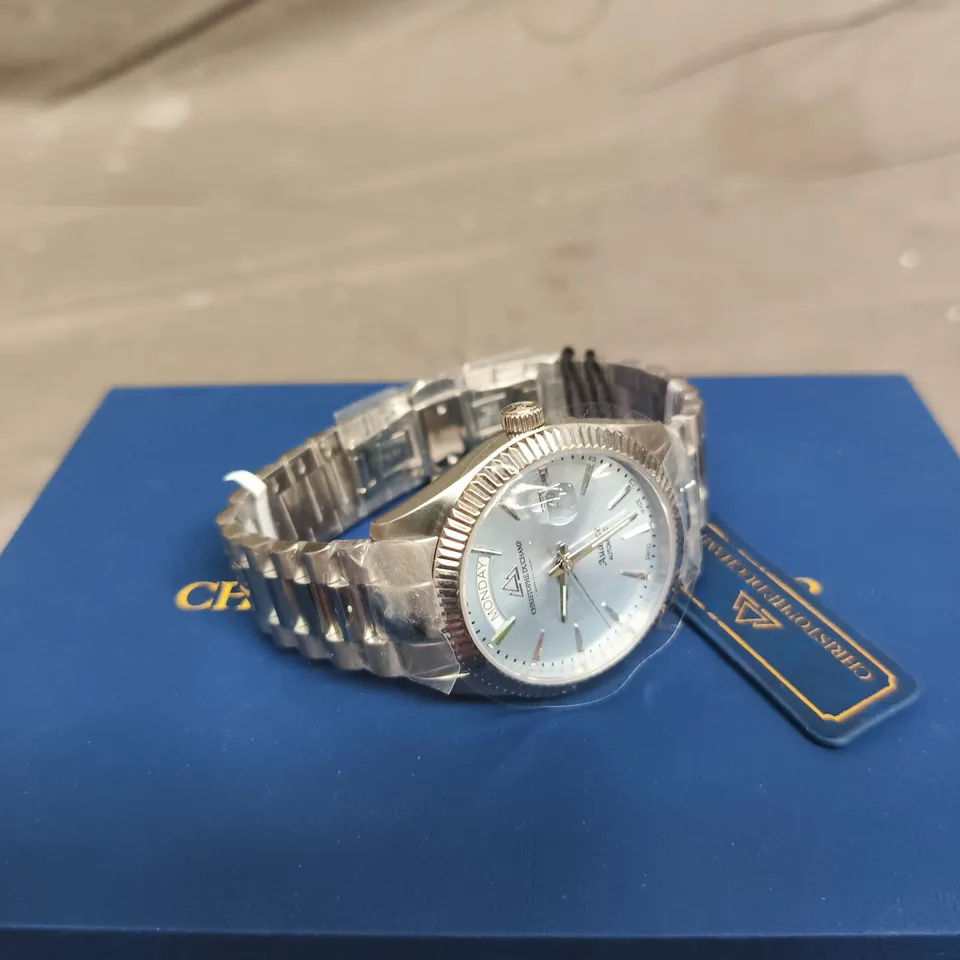 CHRISTOPHE DUCHAMP PERPETUAL LUXURY STAINLESS STEEL WATCH WITH BLUE DIAL 