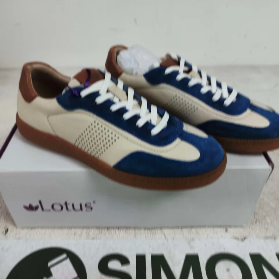 BOXED PAIR OF LOTUS FRAPPORTA BLUE/MULTI SNEAKERS – UK SIZE 4