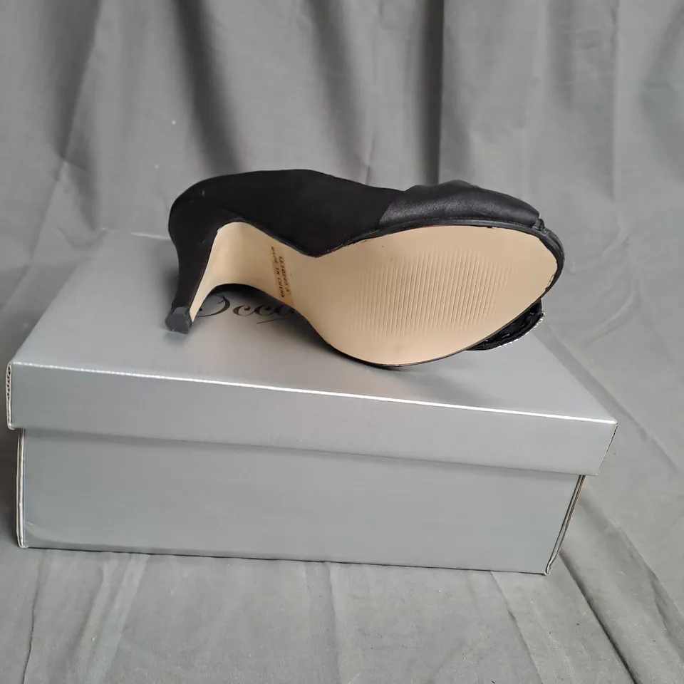 BOXED LOT OF 12 PAIRS OF LADIES OCCASIONS BY CASANDRA BLACK HIGH HEELED SHOES VARIOUS SIZES