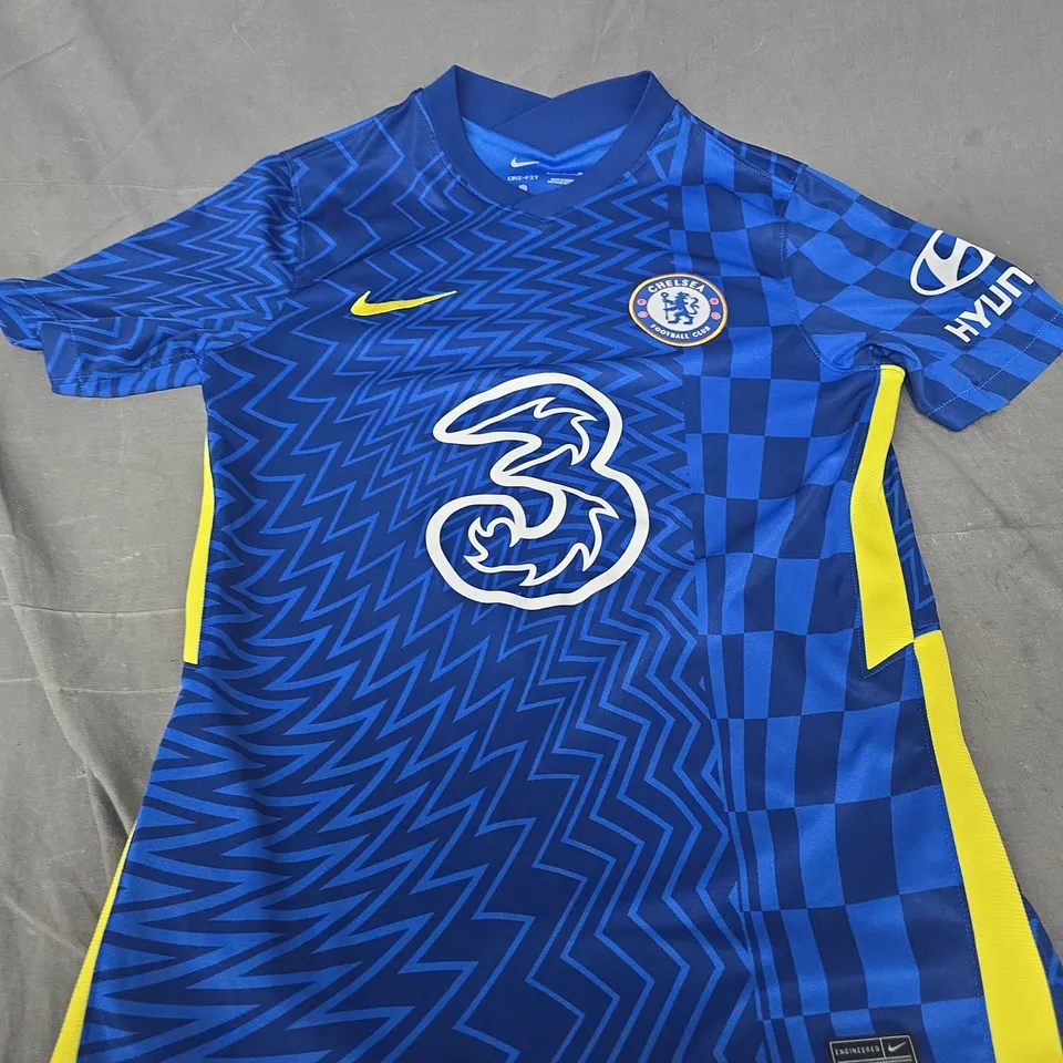 CHELSEA FC HOME SHIRT BY NIKE – DRI-FIT, BLUE WITH THREE SPONSOR, SIZE S