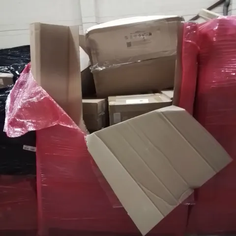 PALLET OF ASSORTED HOUSEHOLD GOODS AND PRODUCTS TO INCLUDE; PORTABLE ICE BATHTUB, DISH DRYING RACK, BOXED FURNITURE ETC