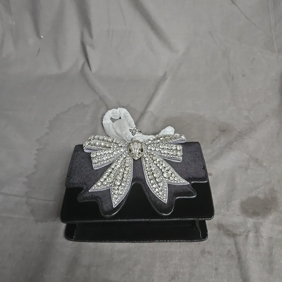 KURT GEIGER LONDON BLACK RHINESTONE BOW CLUTCH BAG