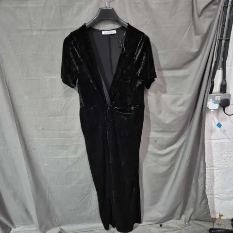 LONDON BLACK VELVET WRAP DRESS, UK SIZE 16