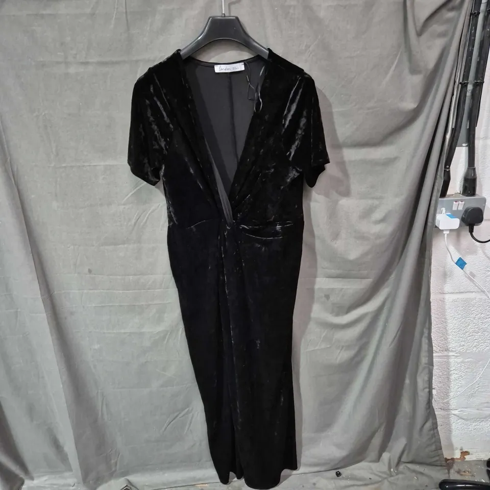LONDON BLACK VELVET WRAP DRESS, UK SIZE 16