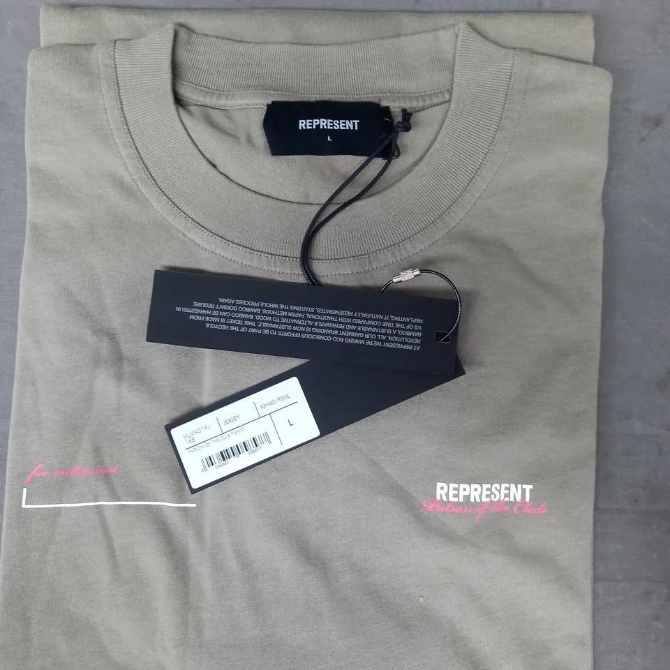 REPRESENT PATRON OF THE CLUB T-SHIRT IN KHAKI/PINK SIZE L