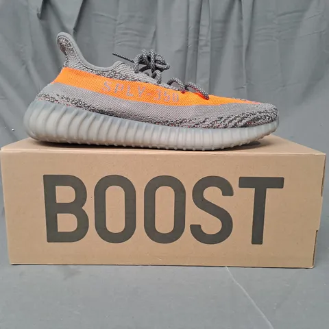 BOXED PAIR OF ADIDAS YEEZY BOOST 350 V2 SHOES IN GREY/ORANGE UK SIZE 13.5