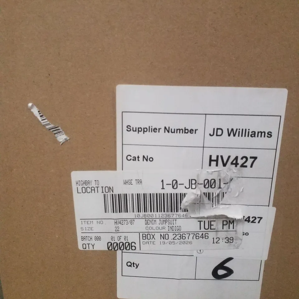 BOX CONTAINING APPROXIMATELY 6 BRAND NEW J D WILLIAMS INDIGO DENIM JUMPSUITS - SIZE 22