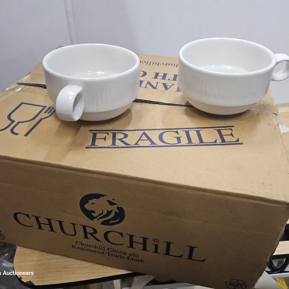 36 CHURCHILL BAMBOO WHITE CERAMIC STACKING CUPS 10oz. ( 3 BOXES )