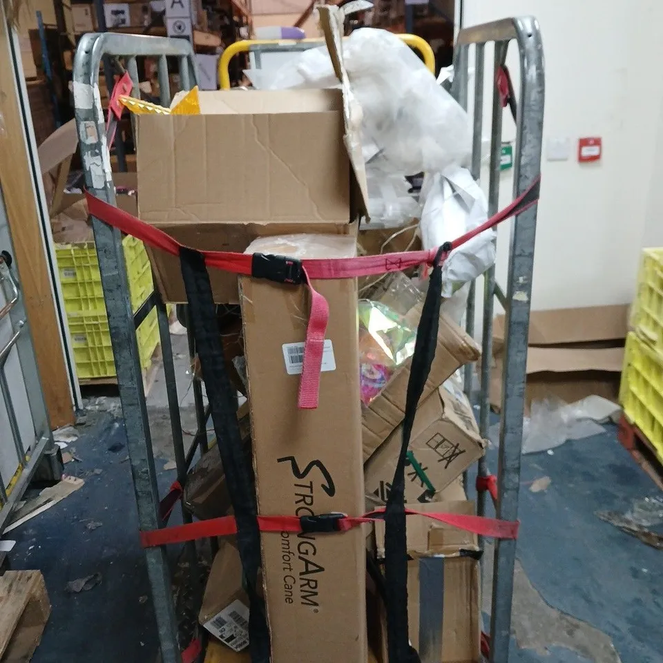 CAGE OF APPROXIMATELY 12 ASSORTED ITEMS TO INCLUDE DYNAMO CYCLONE CANE, MULTICOLOUR FENCE LIGHT, CHRISTMAS ORNAMENTS ETC