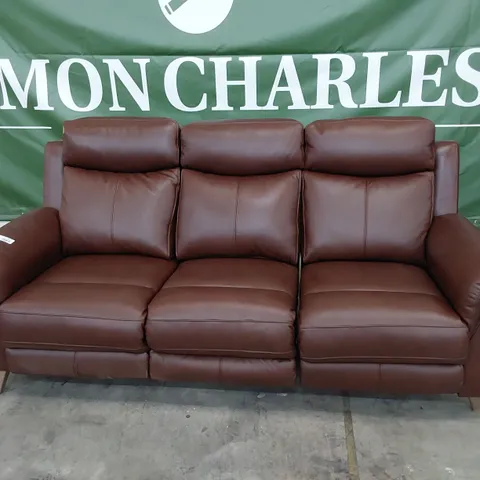 DESIGNER POWER RECLINING THREE SEATER SOFA CHESTNUT LEATHER