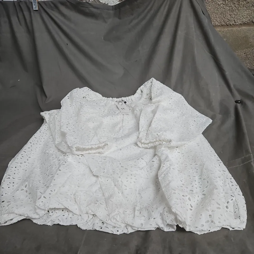WALLIS W COLLECTION BRODERIE PUFF SLEEVE TOP - IVORY - UK 14