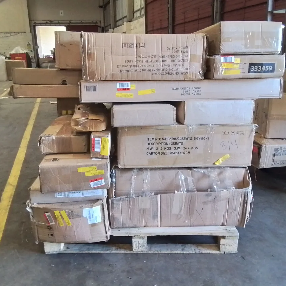 PALLET OF INCOMPLETE FURNITURE SETS TO INCLUDE;CHAIRS,SOFA,BEDSIDE TABLE