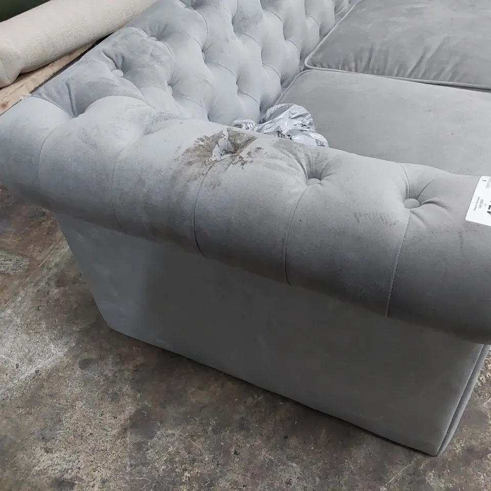 DESIGNER CHESTERFIELD TWO SEATER SOFA GREY PLUSH FABRIC 