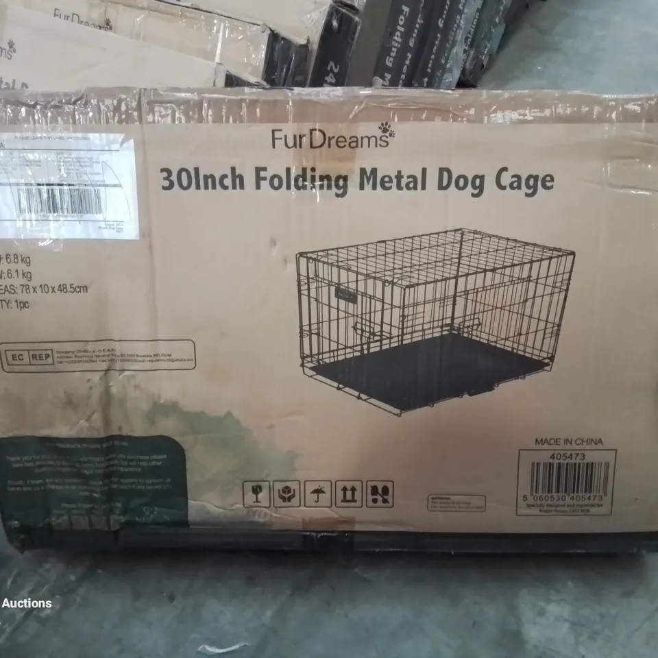 BOXED 30INCH FOLDING METAL DOG CAGE