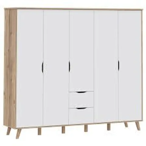 BOXED FORTE 5-DOOR, 2-DRAWER WARDROBE - WHITE (5 BOXES)